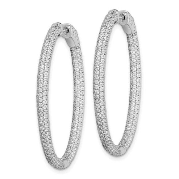Sterling Shimmer Sterling Silver Hoop Earrings with 400 Stone Pave CZs - Picture 3 of 5